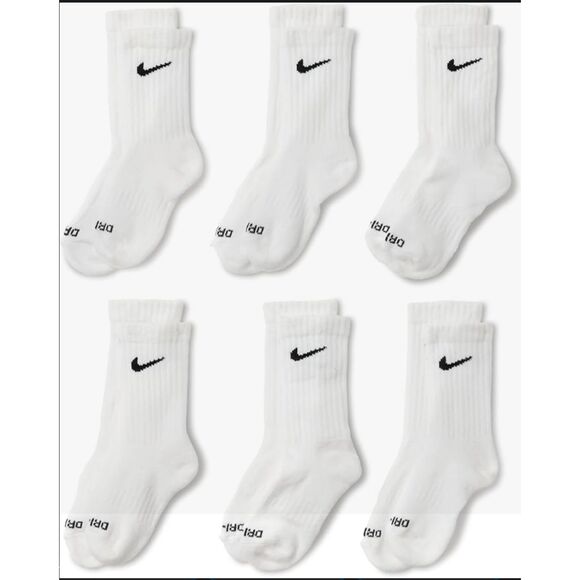 Nike Kids 6-Pack Performance Crew Socks Lightweight White Athletic 5-7 10C-3Y - Picture 1 of 2